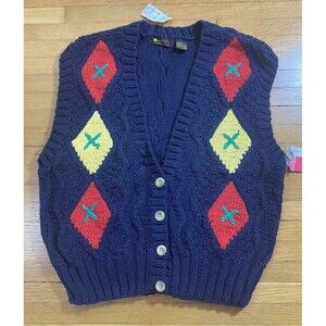 Vintage NWT Liz Sport Button Up Sweater Vest, Blue Women Small
